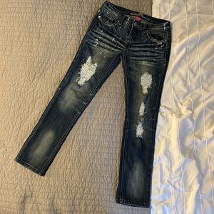 ALMOST FAMOUS Distressed Paint Splatter Low Waist Skinny Jeans NWOT
